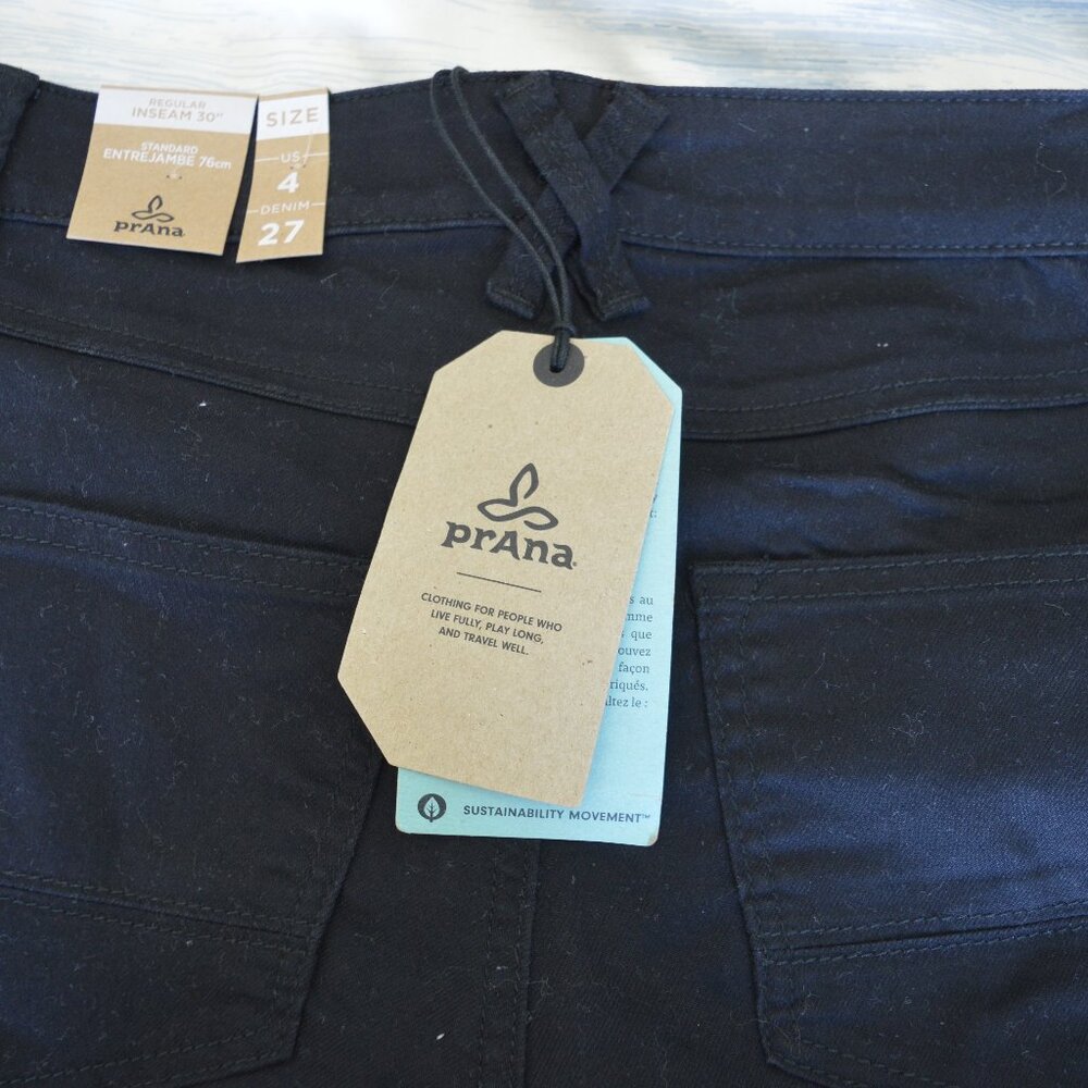 NWT Prana Oday Jean, Black Out, Skinny 30" Inseam Size 4